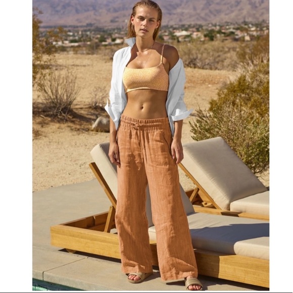 Cabo Tan Linen Wide Leg Pant 6 - Picture 2 of 16